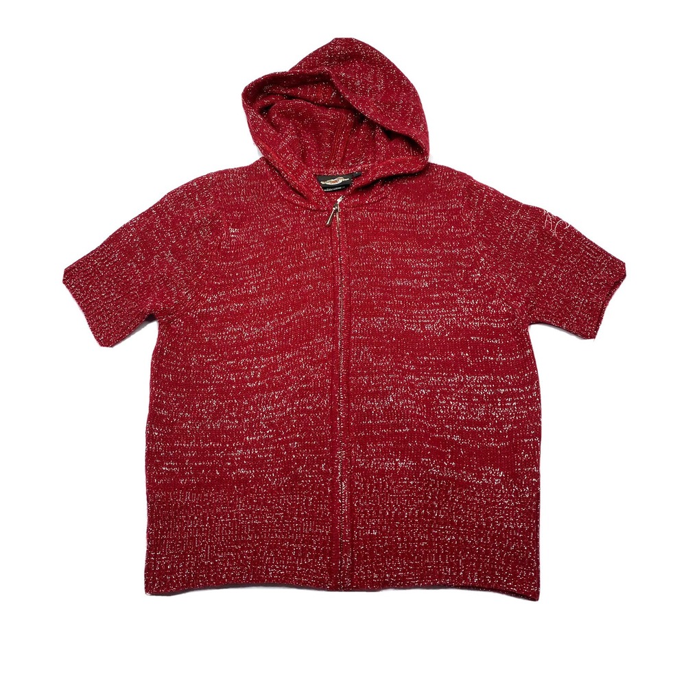 Harley Davidson Hoodie Woman Sz L Burgundy Silver Short Sleeve Full Zip Sweater